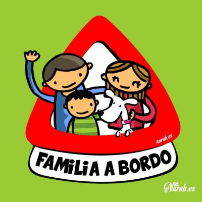 Bebé a bordo, familia, niño y perro