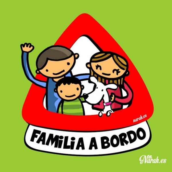 Bebé a bordo, familia, niño y perro