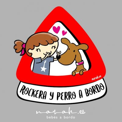 Bebé a bordo niña rockera y perro marrón